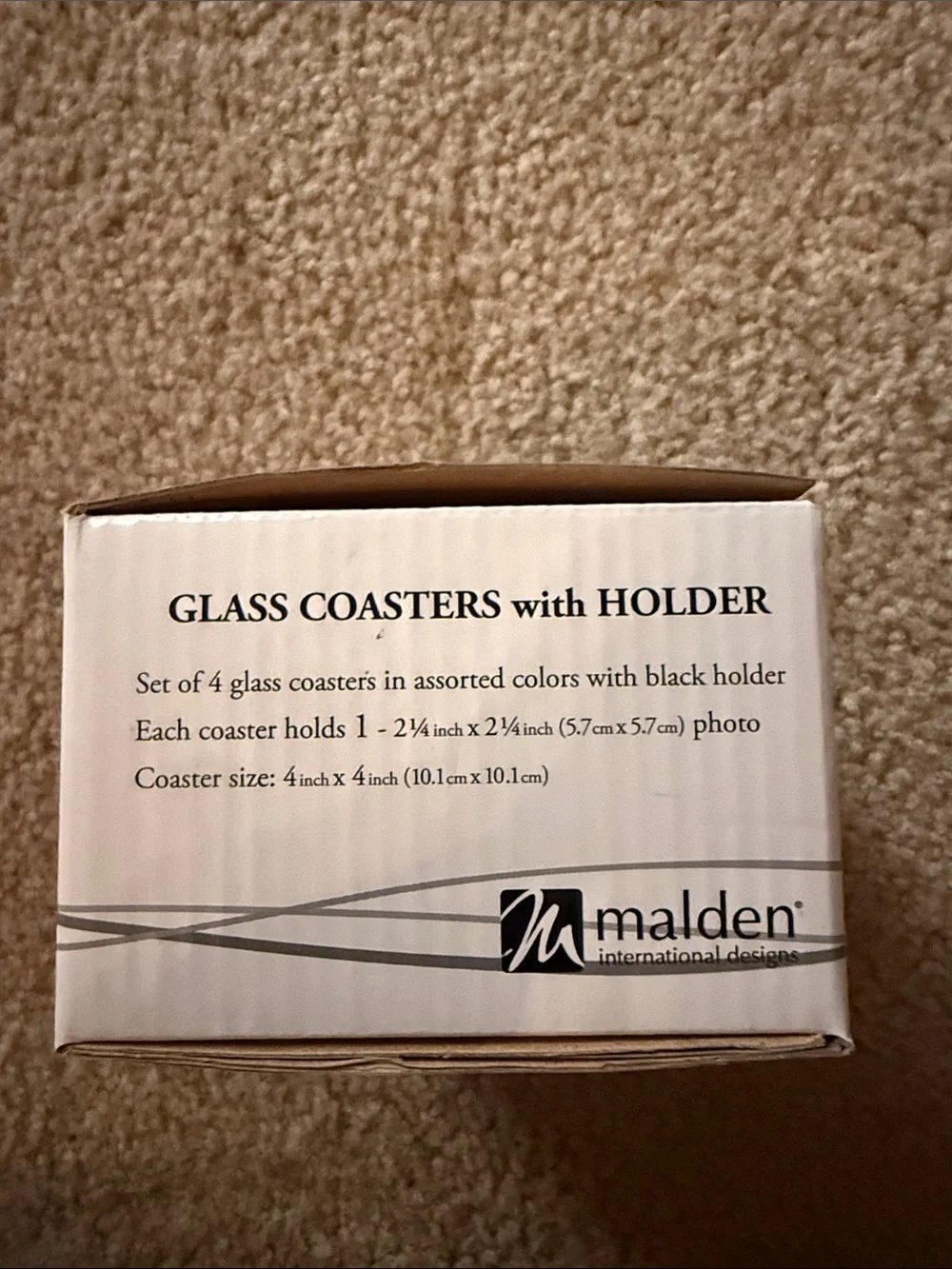 Malden Glass Photo Coasters with Holder - Green Chevron and Purple Accent